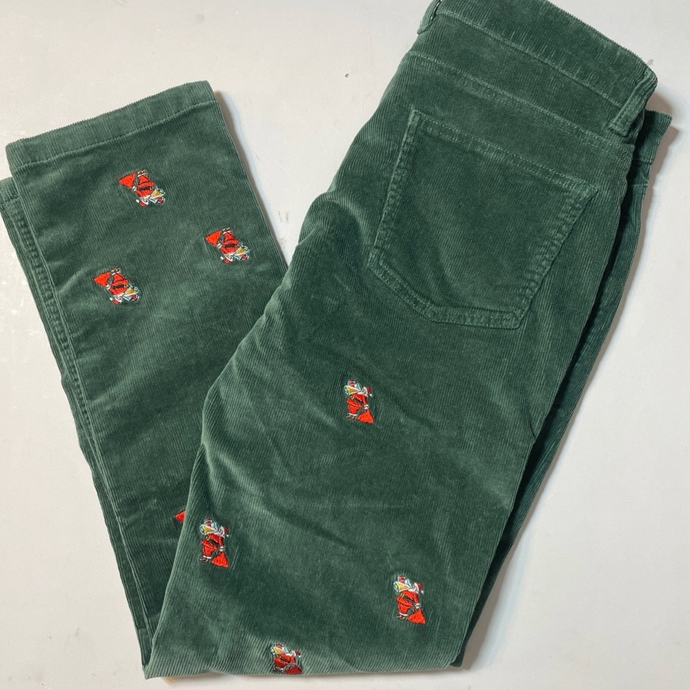 Mugsy “Uncle Eddies” Corduroy Pants Men's 32x30 Green Santa Embroidery